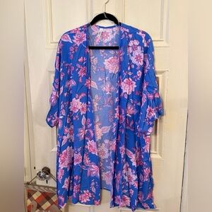 NIP/NWT floral kimono wrap pink blue Dear Scarlett one size rayon dry clean